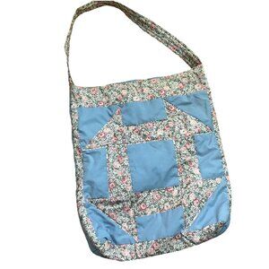 Vintage Handmade Quilted Floral Patchwork Shoulder Tote Bag
